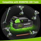 WORKPRO 20 V 2.0 Ah Lithium-ion Battery with Power Indicator, and Safe, Compatible with WORKPRO 20 V Cordless Power Tools, Drill, Impact Driver, Impact Wrench, Reciprocating Saw