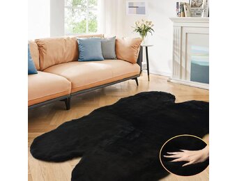 Vloerkleed organische vorm 120 x 180 cm zwart | Pluizig imitatie konijnenbont | Zacht | OEKO-TEX | Voor woonkamer & slaapkamer