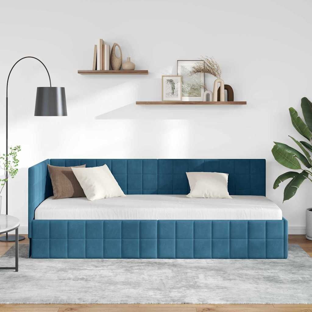 vidaXL Hoekbedframe met hoofdeinde Blauw 80 cm x 200 cm Fluweel