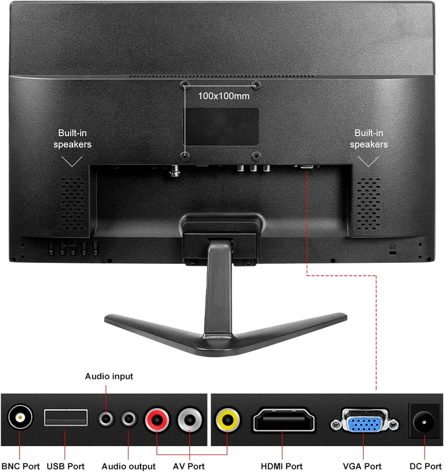 Computermonitor, 50,8 cm (20 inch), 1600 x 900, led-display, CCTV, met VGA/HDMI/AV/BNC/USB, geïntegreerde luidspreker, 5 ms responstijd, 60 Hz, VESA monteerbaar