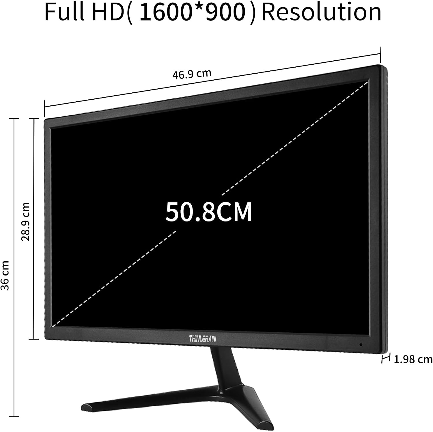 Computermonitor, 50,8 cm (20 inch), 1600 x 900, led-display, CCTV, met VGA/HDMI/AV/BNC/USB, geïntegreerde luidspreker, 5 ms responstijd, 60 Hz, VESA monteerbaar