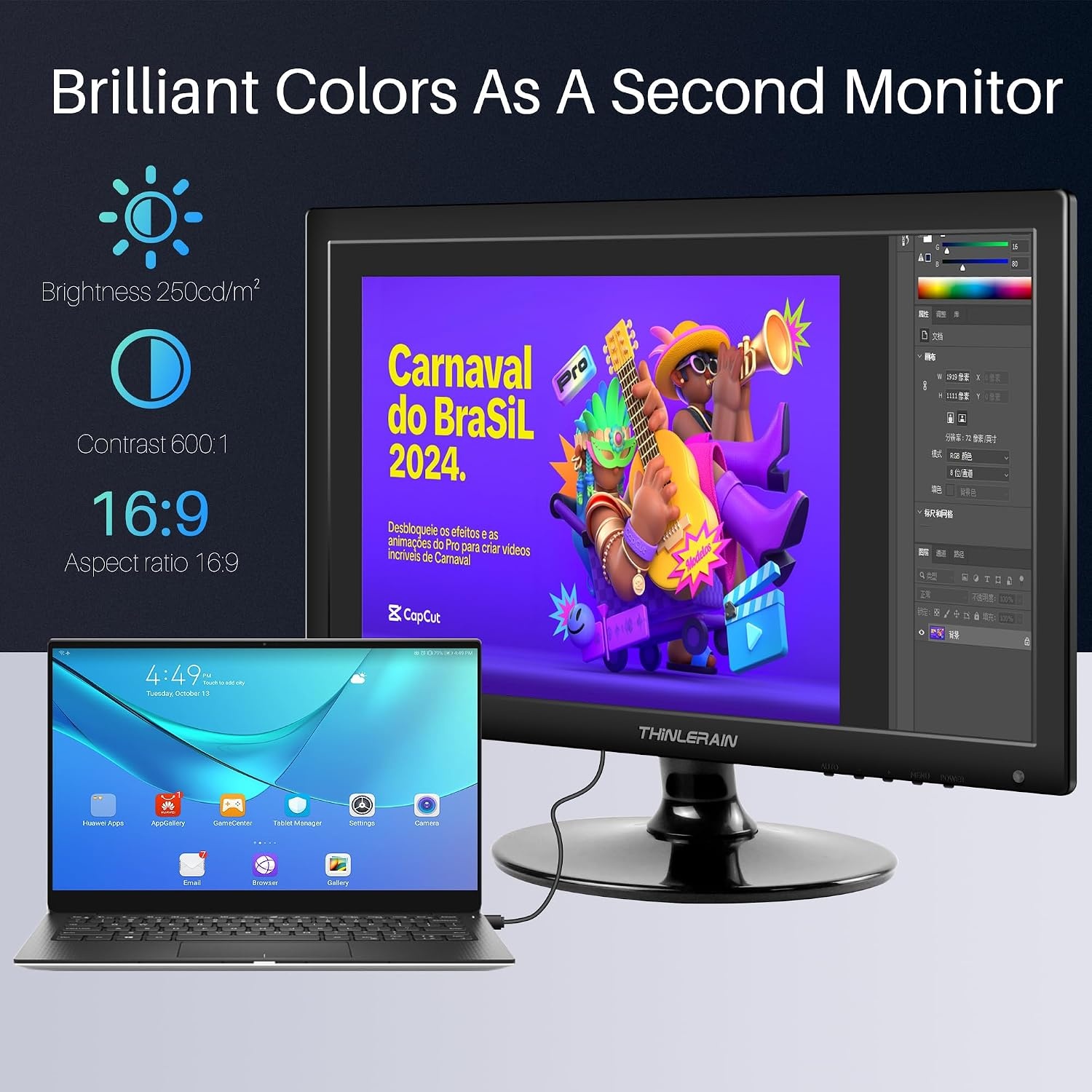 17 inch pc-monitor 1600 x 900 LED-beeldscherm computer monitor met VGA/HDMI/USB, geïntegreerde luidspreker, 5 ms, 60 Hz, VESA, zwart