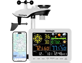 sainlogic Wunderground Draadloos Weerstation, wifi, internet, met buitensensor, regenmeter, weersvoorspelling, windmeter, kleurenscherm,zwart
