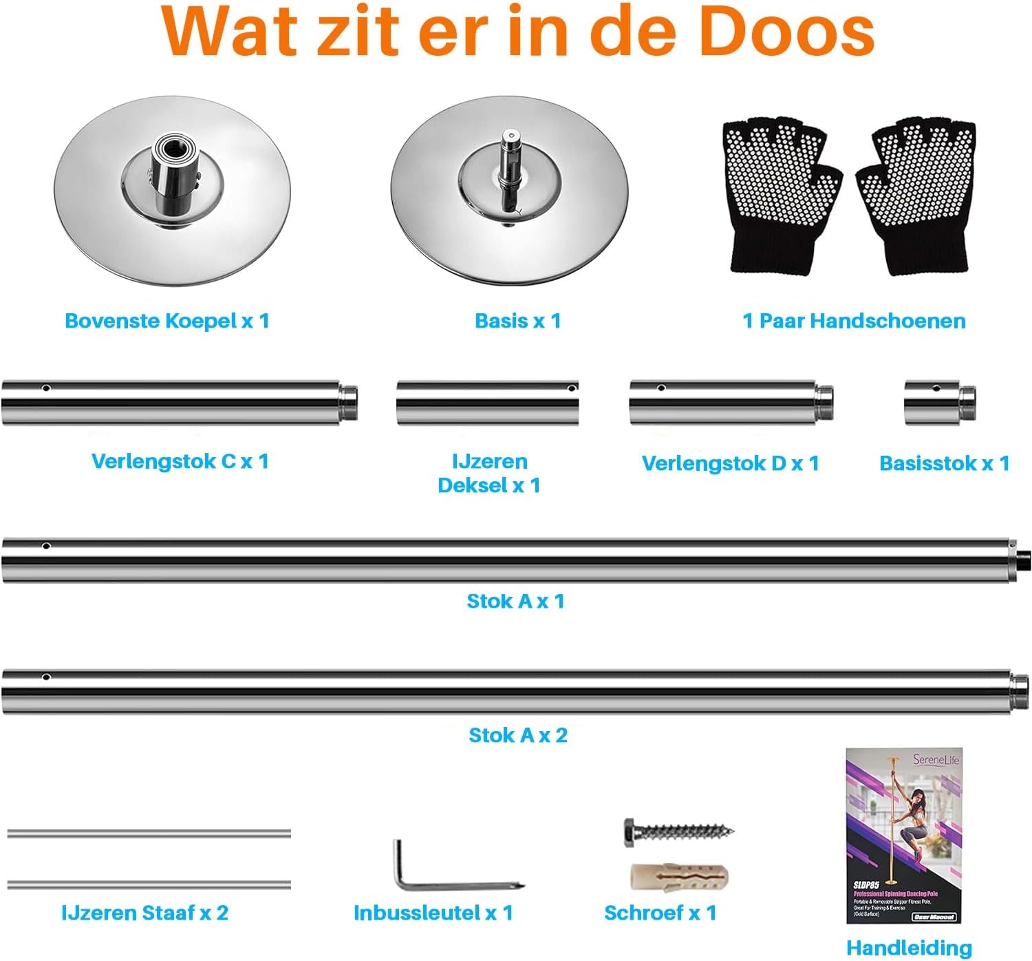 SereneLife Danspaal – Dansstang- Paaldans- Draagbaar, Verwijderbaar en Verstelbaar-Perfect voor Training, Dans & Oefeningen