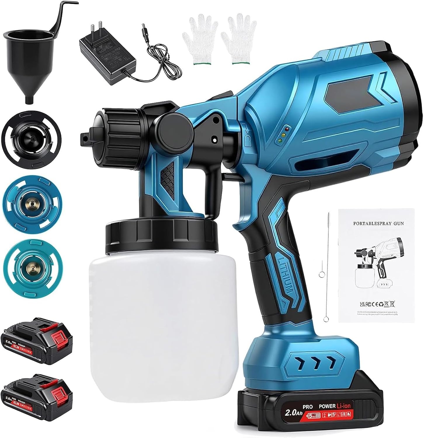 Accu-Verfspuitapparaat-Set 1000 Ml, 500W Makita21V Interface Batterijgevoede Hvlp-Elektrische Spuitpistool Met 2 Accu'S + 3 Spuitmonden, Doe-Het-Zelf-Verfgereedschap, Voor Muren, Plafonds, Tuinhekken