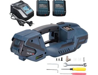 U.S. Solid Elektrische omsnoeringsmachine met lcd-scherm voor 13-16 mm PP PET-banden, 2 x 4000 mAh automatische accu-omsnoeringsapparaat voor boxen en pallets