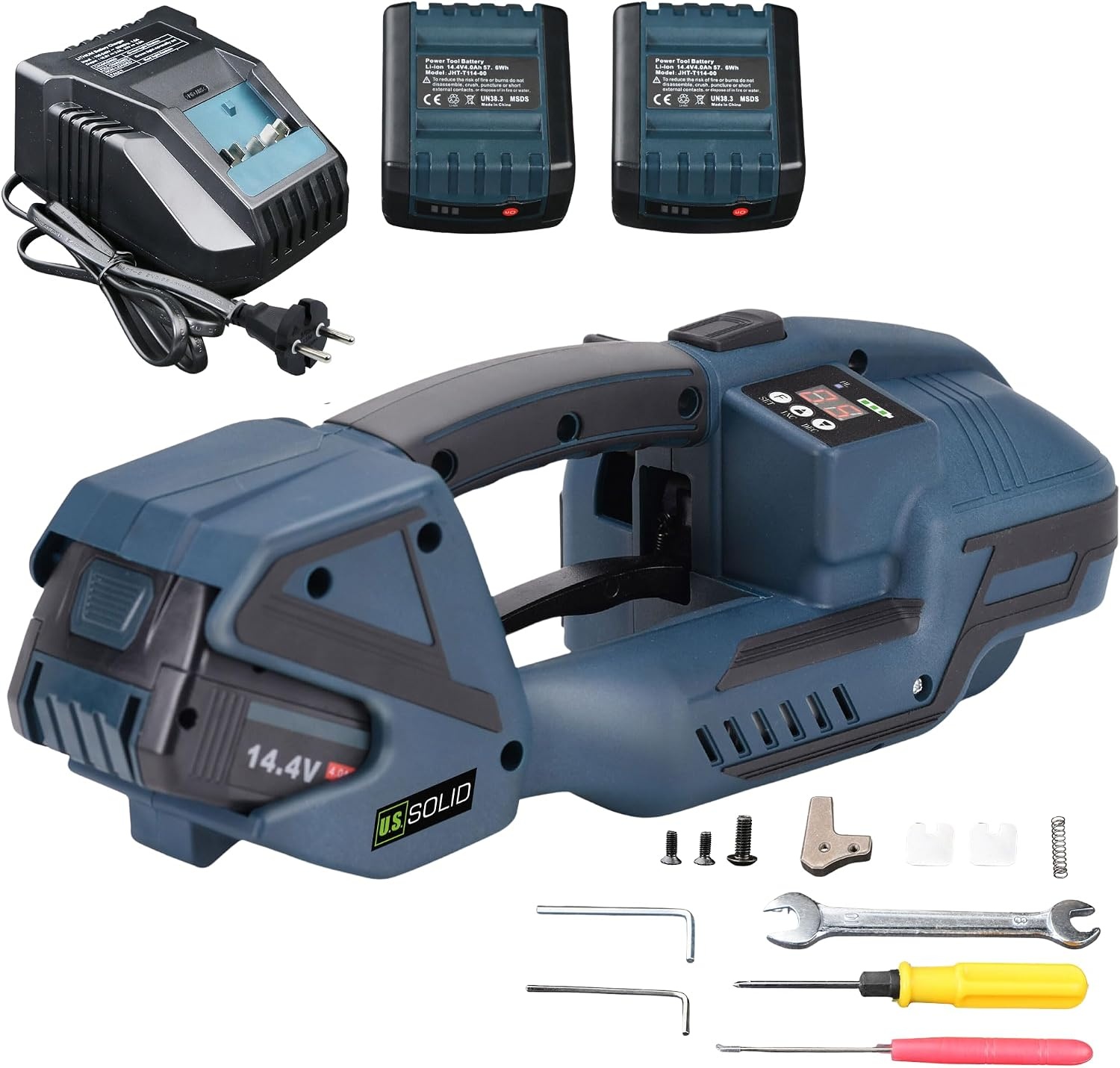 U.S. Solid Elektrische omsnoeringsmachine met lcd-scherm voor 13-16 mm PP PET-banden, 2 x 4000 mAh automatische accu-omsnoeringsapparaat voor boxen en pallets