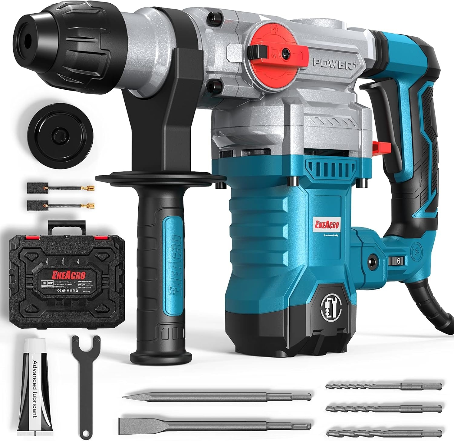 ENEACRO SDS-Plus Boorhamer, 1500 W, 7Joule afbreekhamer, 6 variabele snelheid 0-920 omw/min met 4 functies, anti-vibratie controle en veiligheidskoppeling, 32 mm boorvermogen in beton