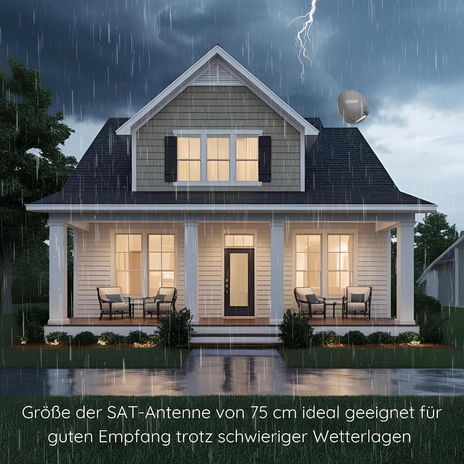 SCHWAIGER 517 SAT systeem complete set satellietschotel, Quad LNB (digitaal), 8x F-connector 7mm, satellietantenne staal, antraciet incl. montagemateriaal