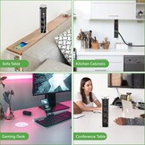 Inschuifbaar stopcontact, 3 stopcontacten, 2 USB en USB C, intrekbaar elektrisch meervoudig stopcontact voor werkblad, verzonken werkblad voor keuken, kantoor, kabel 1,8 m, diameter 60 mm