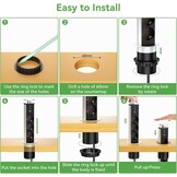 Inschuifbaar stopcontact, 3 stopcontacten, 2 USB en USB C, intrekbaar elektrisch meervoudig stopcontact voor werkblad, verzonken werkblad voor keuken, kantoor, kabel 1,8 m, diameter 60 mm