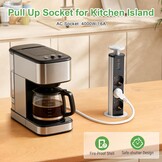 Inschuifbaar stopcontact, 3 stopcontacten, 2 USB en USB C, intrekbaar elektrisch meervoudig stopcontact voor werkblad, verzonken werkblad voor keuken, kantoor, kabel 1,8 m, diameter 60 mm
