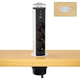 Inschuifbaar stopcontact, 3 stopcontacten, 2 USB en USB C, intrekbaar elektrisch meervoudig stopcontact voor werkblad, verzonken werkblad voor keuken, kantoor, kabel 1,8 m, diameter 60 mm