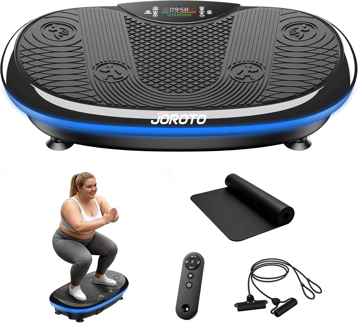 JOROTO Vibration Plate 4D Home 3 Powerful Motors Professional Full Body Training LED Light Strips up to 158 kg Quiet and Non-Slip Ideal for Home Fitness