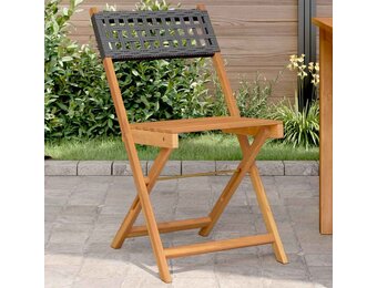 vidaXL Opklapbare stoelen, 2 stuks, zwart, massief acaciahout en polyrotan.
