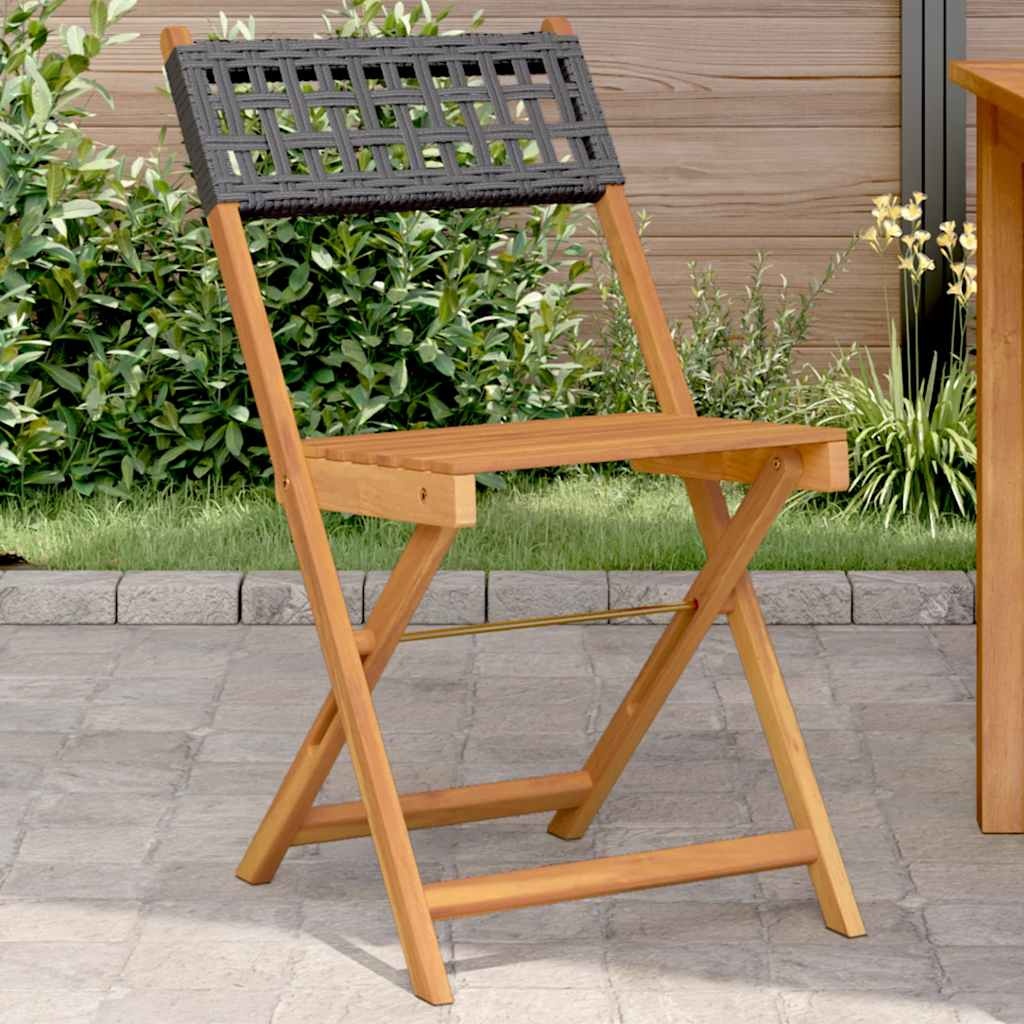 vidaXL Opklapbare stoelen, 2 stuks, zwart, massief acaciahout en polyrotan.
