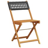 vidaXL Opklapbare stoelen, 2 stuks, zwart, massief acaciahout en polyrotan.