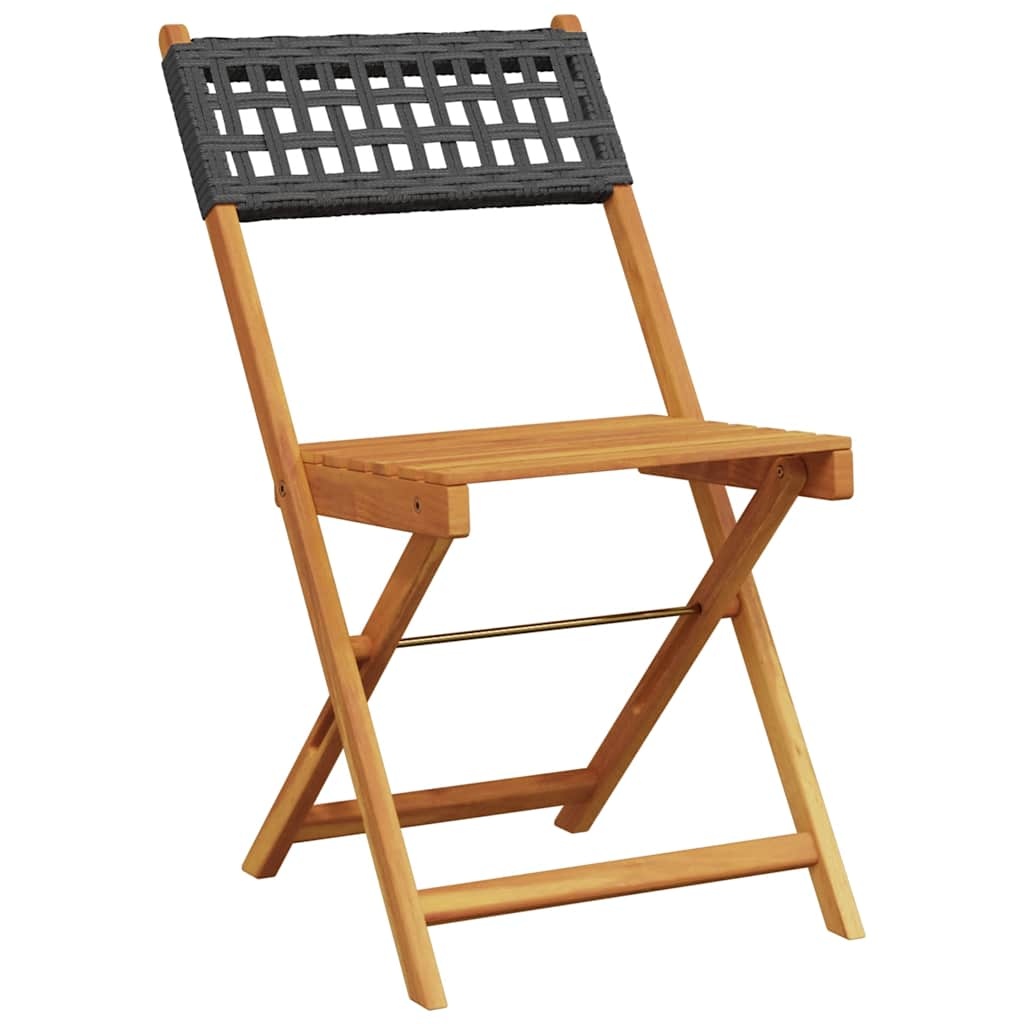 vidaXL Opklapbare stoelen, 2 stuks, zwart, massief acaciahout en polyrotan.