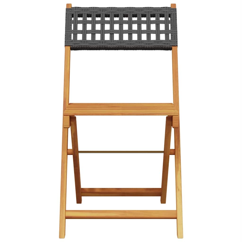 vidaXL Opklapbare stoelen, 2 stuks, zwart, massief acaciahout en polyrotan.