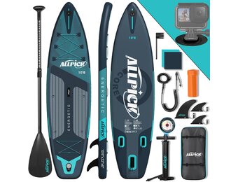 ALLPICK Stand Up Paddle Board, Opblaasbaar Paddleboard, Met Universele Camerabevestiging, Complete Accessoires, Verstelbare Peddel, Geschikt Voor Beginners en Gevorderde Peddelaars, 200 kg