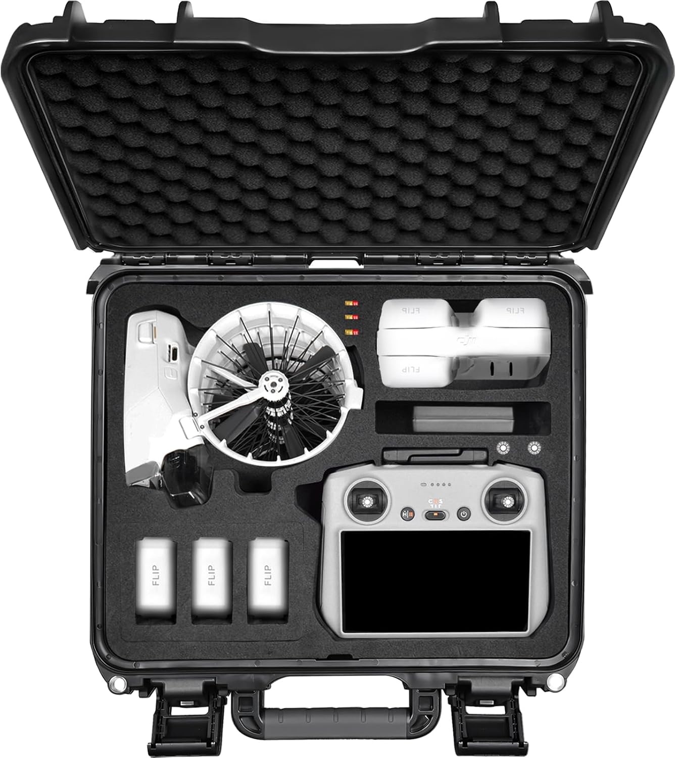 Draagkoffer voor DJI Flip, Fly More Combo, RC 2/N3/N2, 8 accu's, laadstation & accessoires. Waterdicht, Hard PP/EVA, Zwart, 36x13.6x32.5 cm (alleen ko
