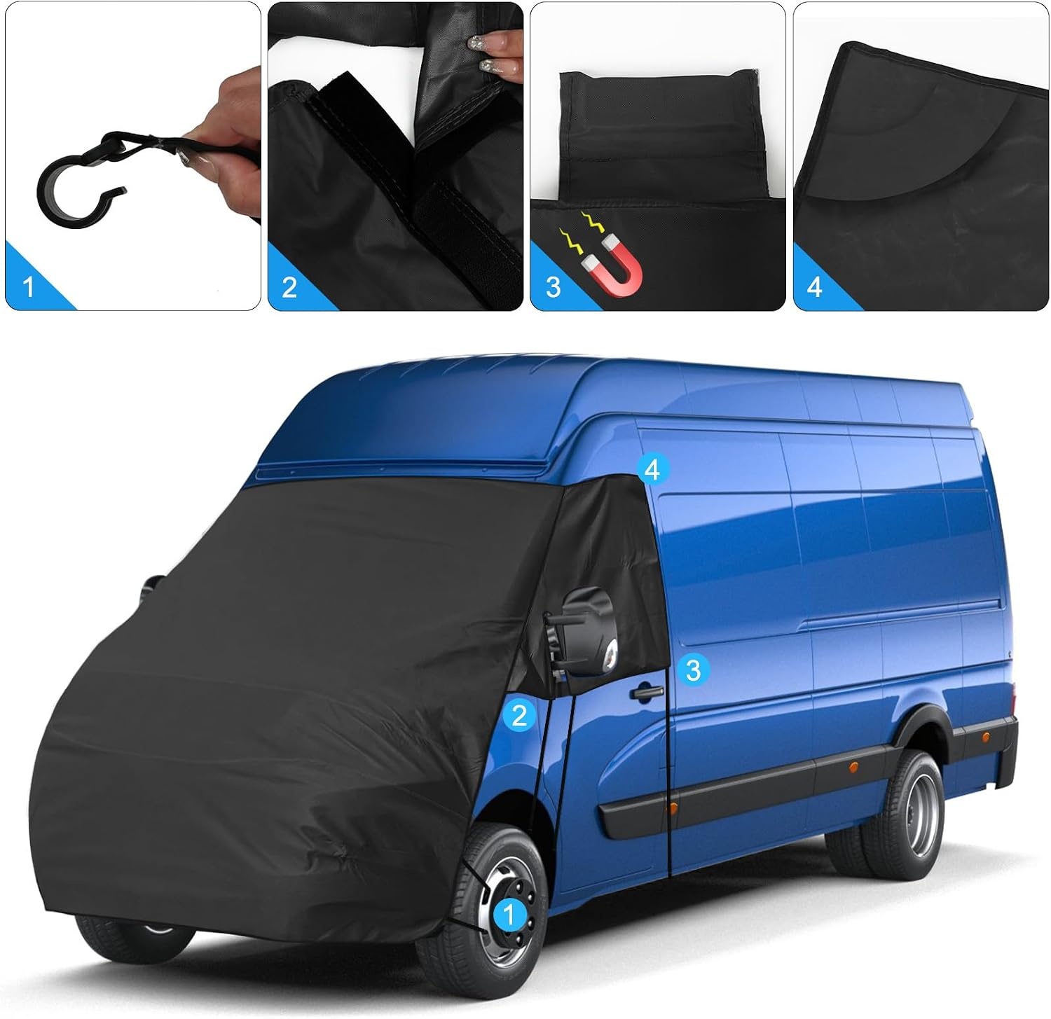 Voorruit Wrap Cover Vervanging voor Renault Master 2010-2024, Vervanging voor Opel Movano 2010-2024, Luxe Zonwering Volledige Okklusie Voorruitafdekking 420D Vervanging voor Nissan NV400 (Zwart)