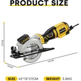 Mini-cirkelzaag, ENVENTOR Mini-handcirkelzaag 705W, 3500 RPM, lasergeleider, 6 bladen Ø115 mm, snede: 42.8 mm/90º, 28 mm/45º, voor het zagen van tegels, hout, zacht metaal | 3500 rpm, maximale snede: 42,8 mm (90 °) en 20 mm (45 °), voor het snijden van te