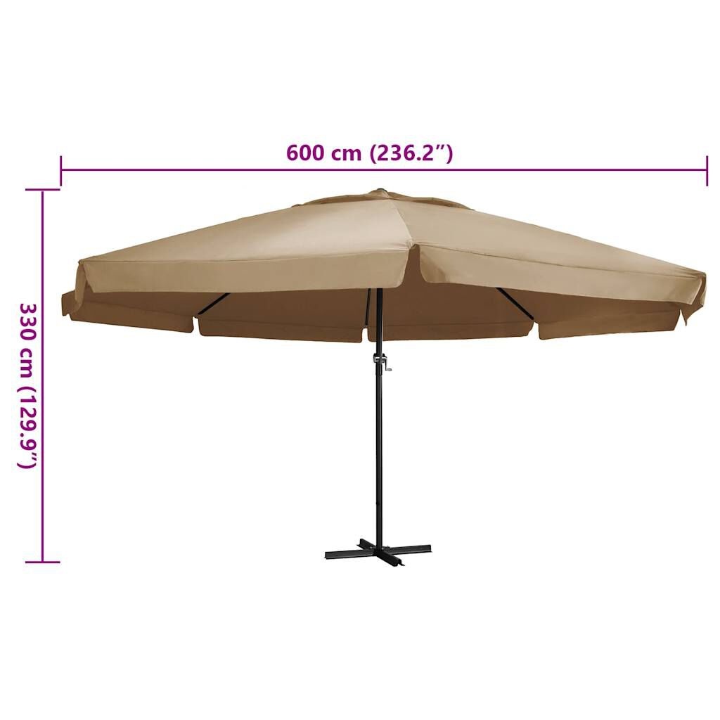 vidaXL Parasol met aluminium paal 600 cm taupe