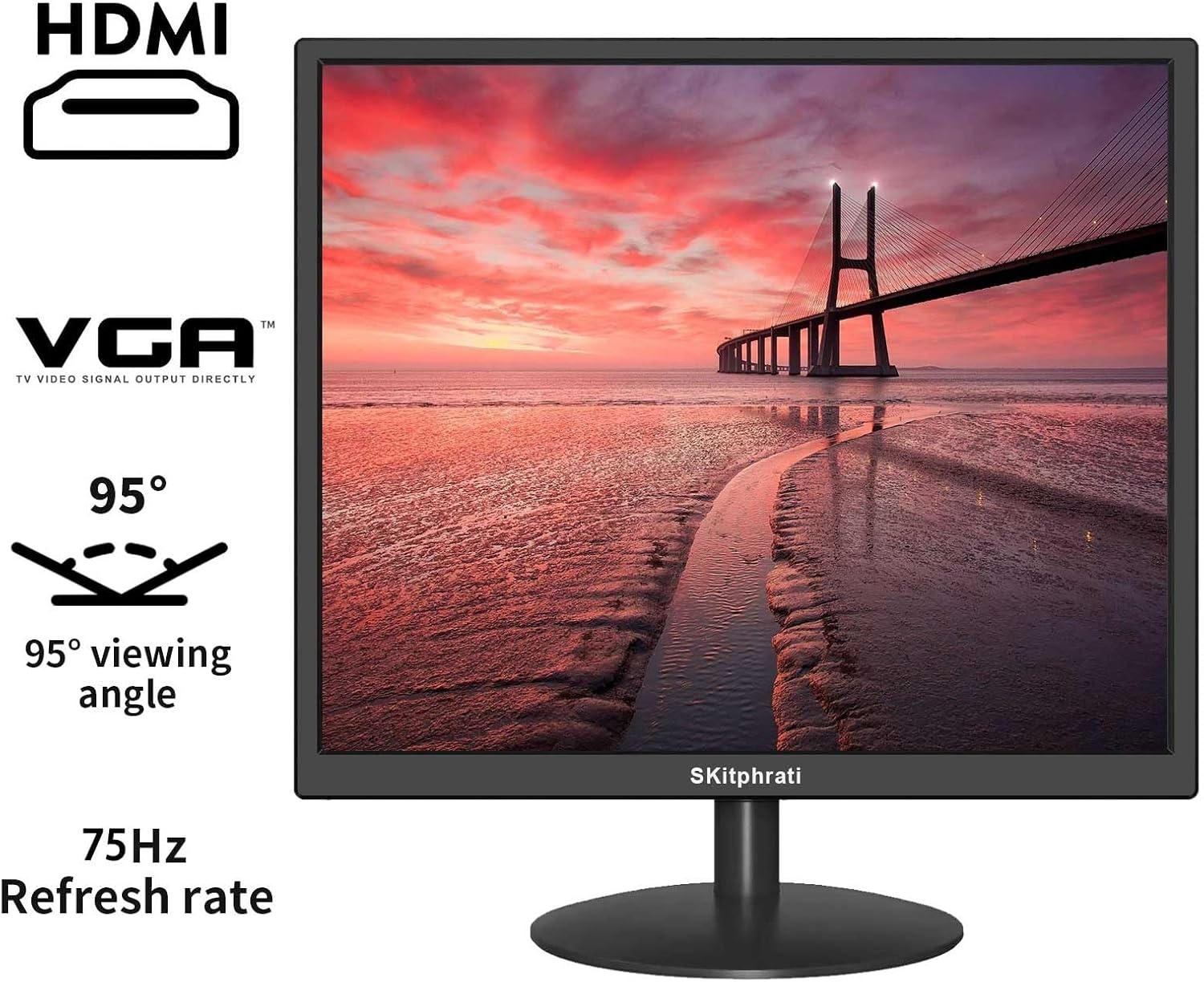 SKitphrati 19 inch LED PC Monitor - 1280x1024 - 75Hz - HDMI & VGA - Zwart
