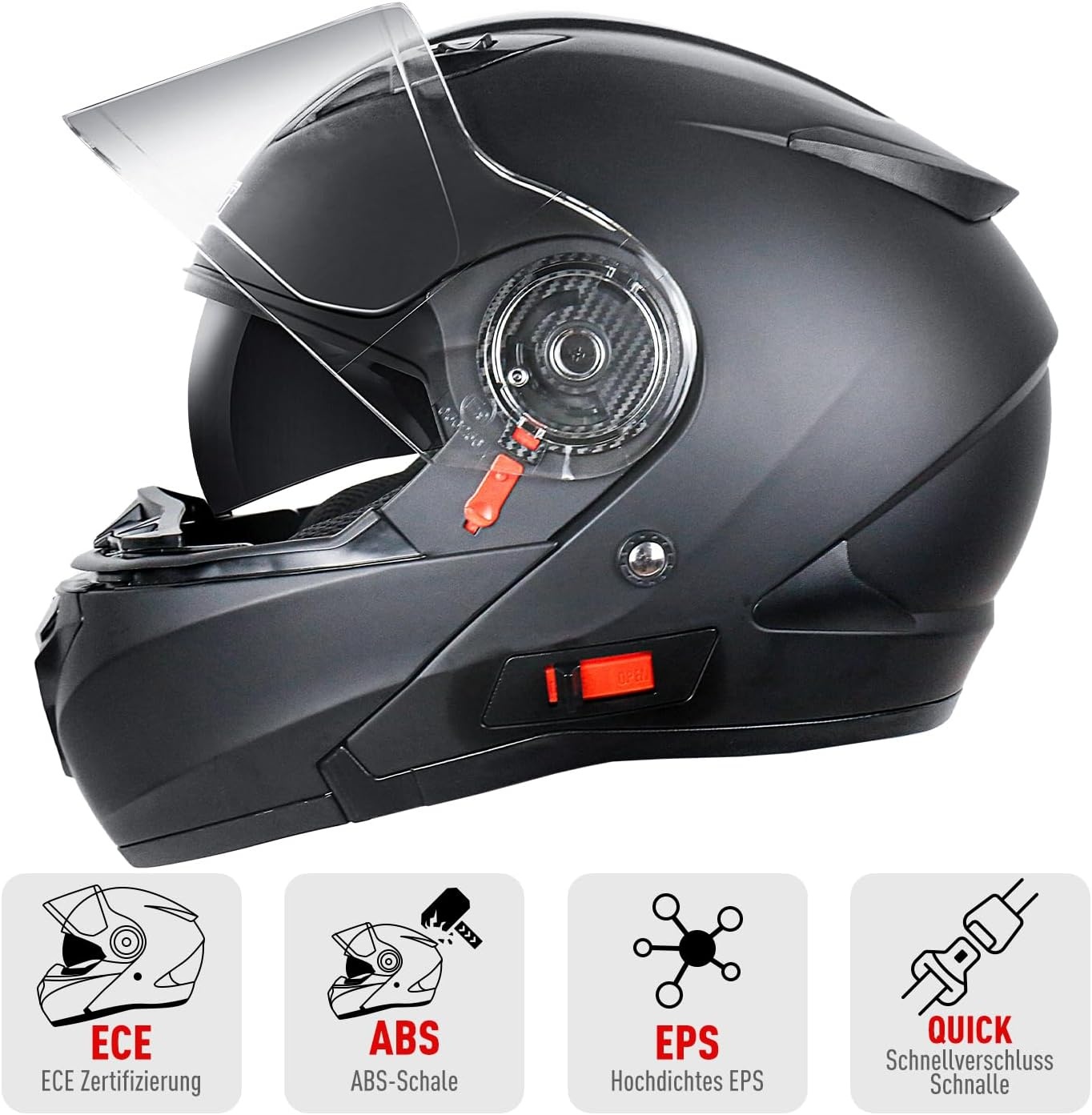 NENKI NK-868 Systeemhelm - ECE 22.06 Gecertificeerd - Mat Zwart - Maat L