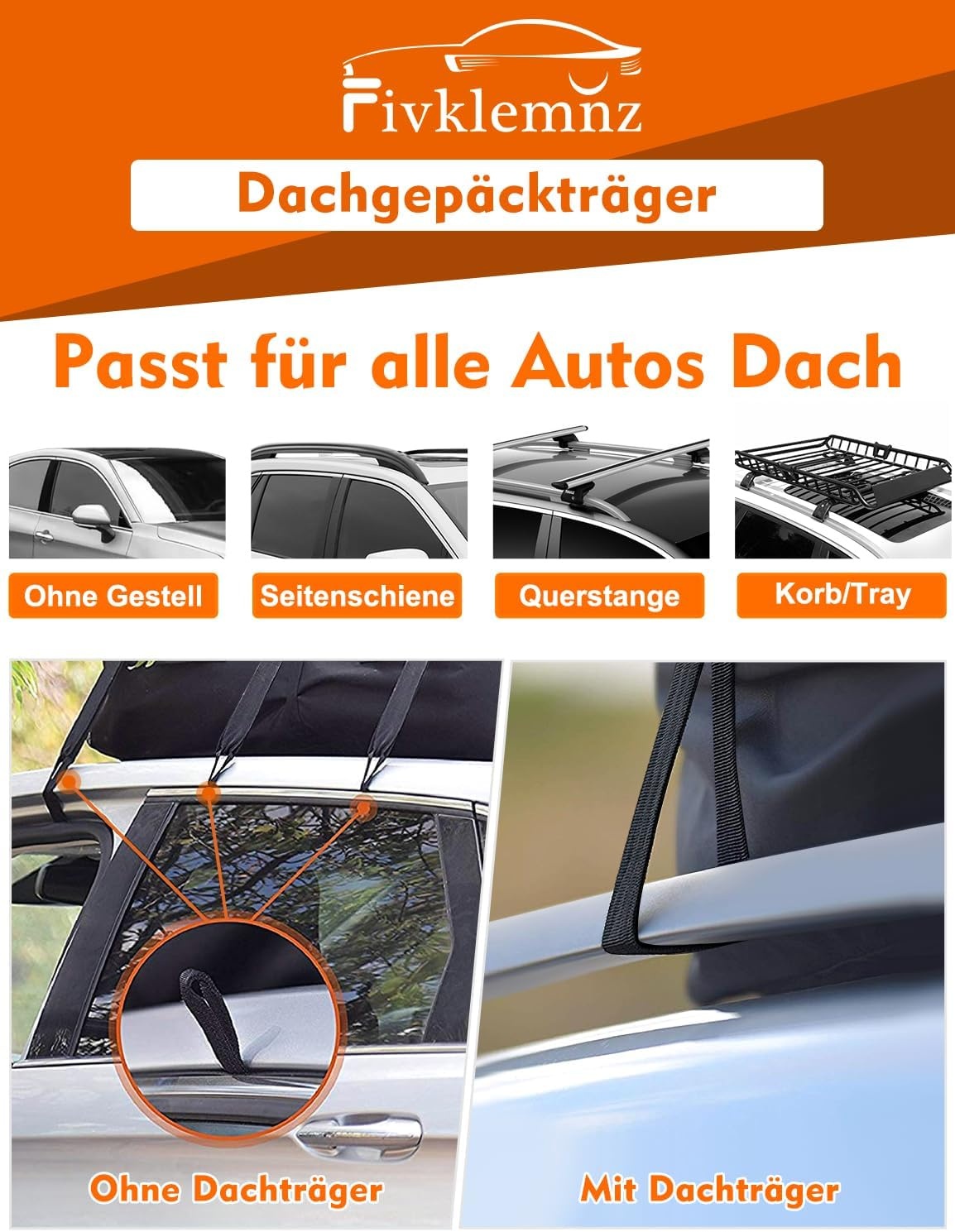 FIVKLEMNZ Dakkoffer auto, dakbagagedragertas, waterdicht, voor alle voertuigdaken met/zonder bagagedrager, inclusief topper, antislipmat, versterkte riemen, 6 deurhaken + bagageslot, 5 kubieke meter