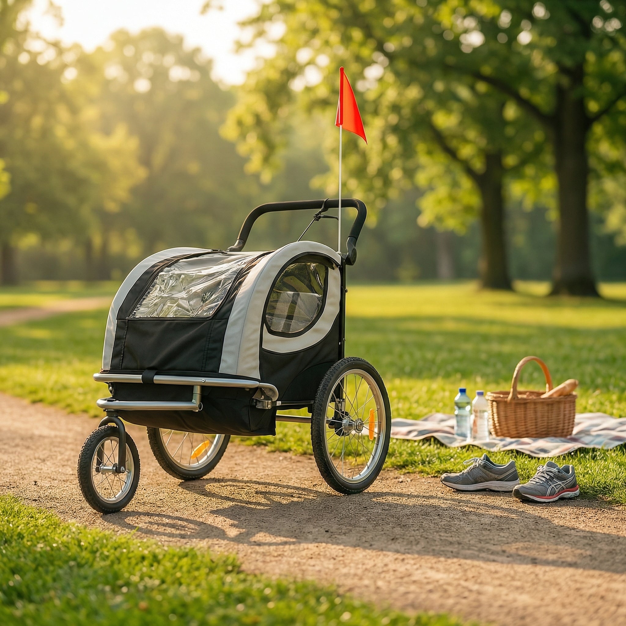Multifunctionele Fietskar Kind - 2-zits - Met Schokbreker - Zwart Wit - 35% Korting