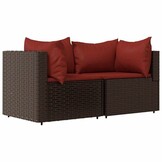 Tuinhoekbanken met kussens, 2 stuks, polyrotan bruin - 35% Korting!