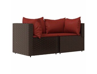 Tuinhoekbanken met kussens, 2 stuks, polyrotan bruin - 35% Korting!