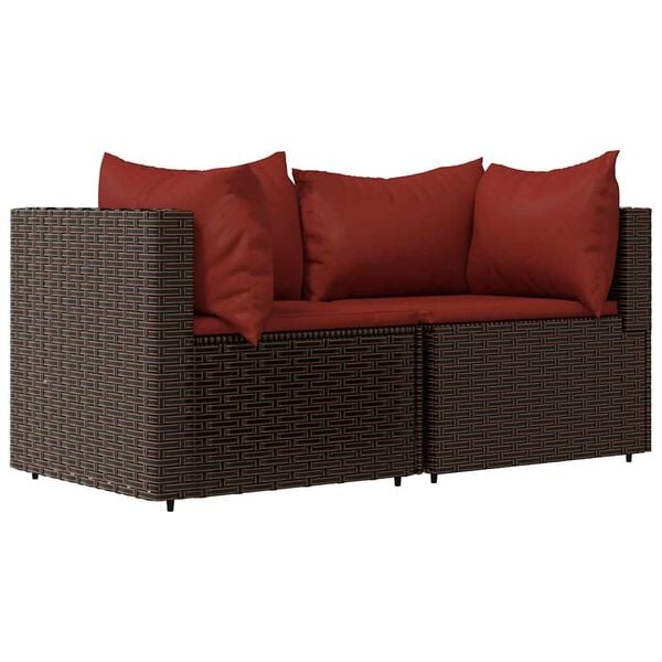 Tuinhoekbanken met kussens, 2 stuks, polyrotan bruin - 35% Korting!