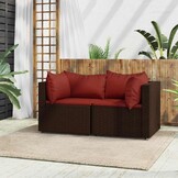 Tuinhoekbanken met kussens, 2 stuks, polyrotan bruin - 35% Korting!