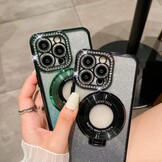 Telefoonhoesje iPhone 15 MagSafe compatibel, glitter, gegalvaniseerd, met standaard, camerabescherming, siliconen bumper, TPU, stootvast, roze