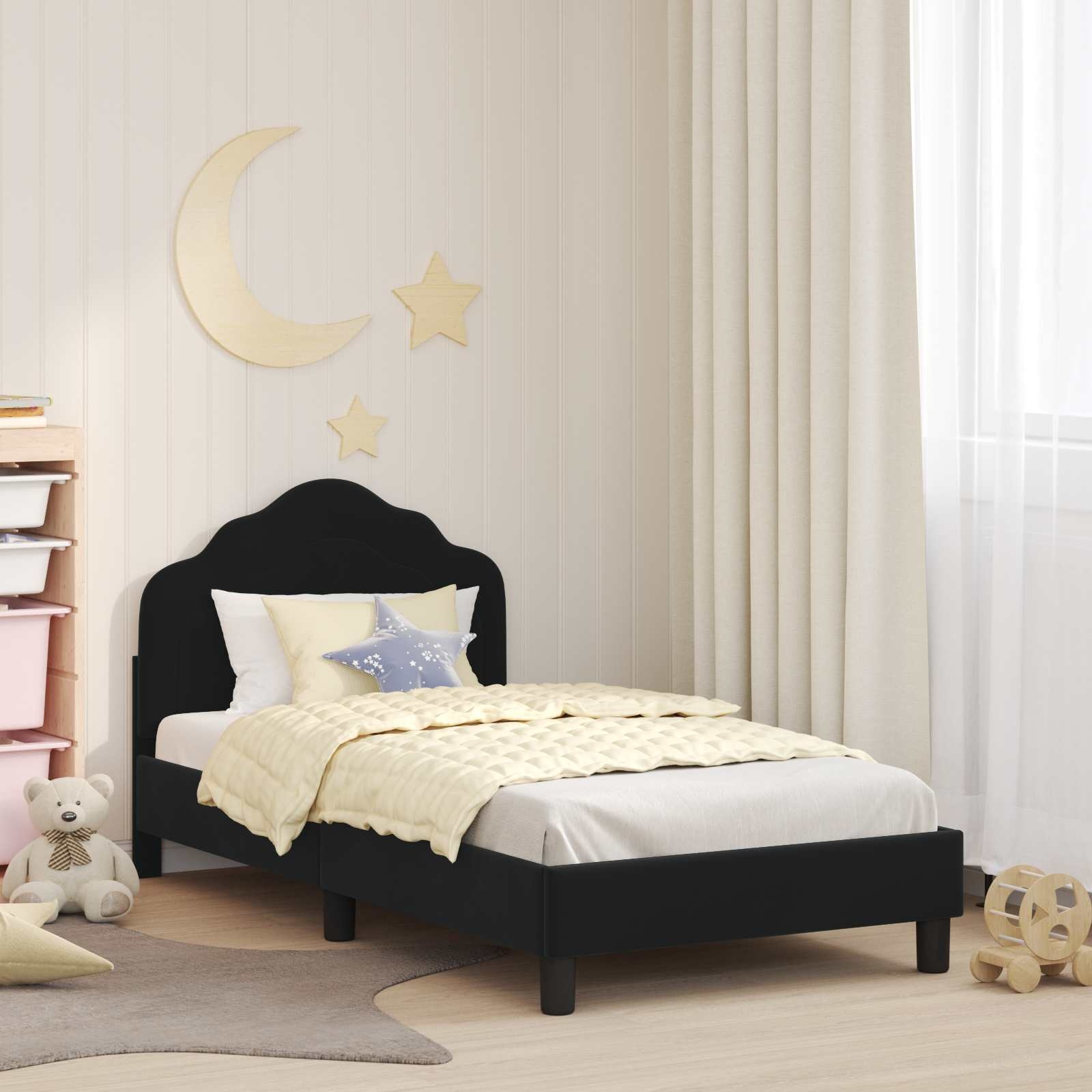 Kinderbedframe Fluweel Zwart 80 x 160 cm - 59% Korting