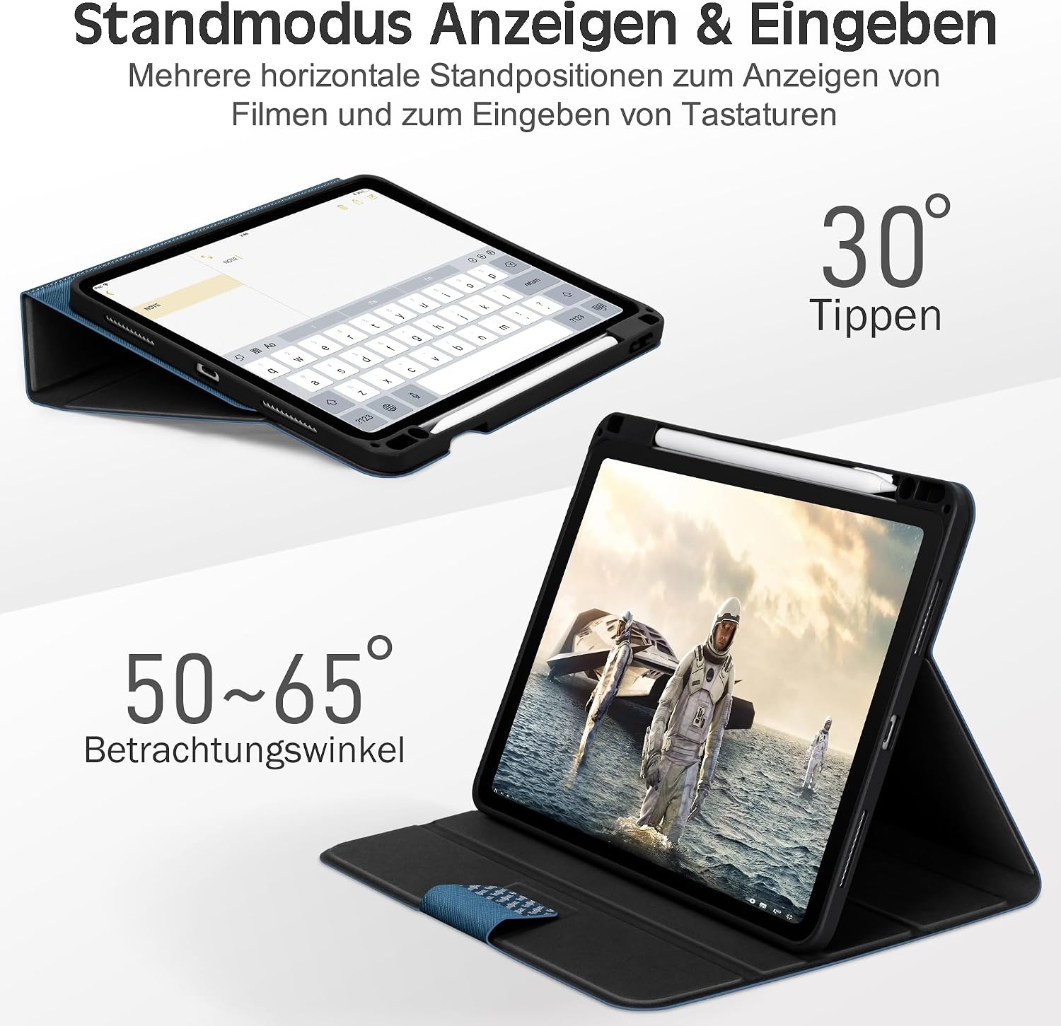 Hoes voor iPad Air 11" 2024 (M2) / 5e Gen 2022 / 4e Gen 2020 10.9" | Blauw met Potloodhouder & Sluimer-/Wekfunctie