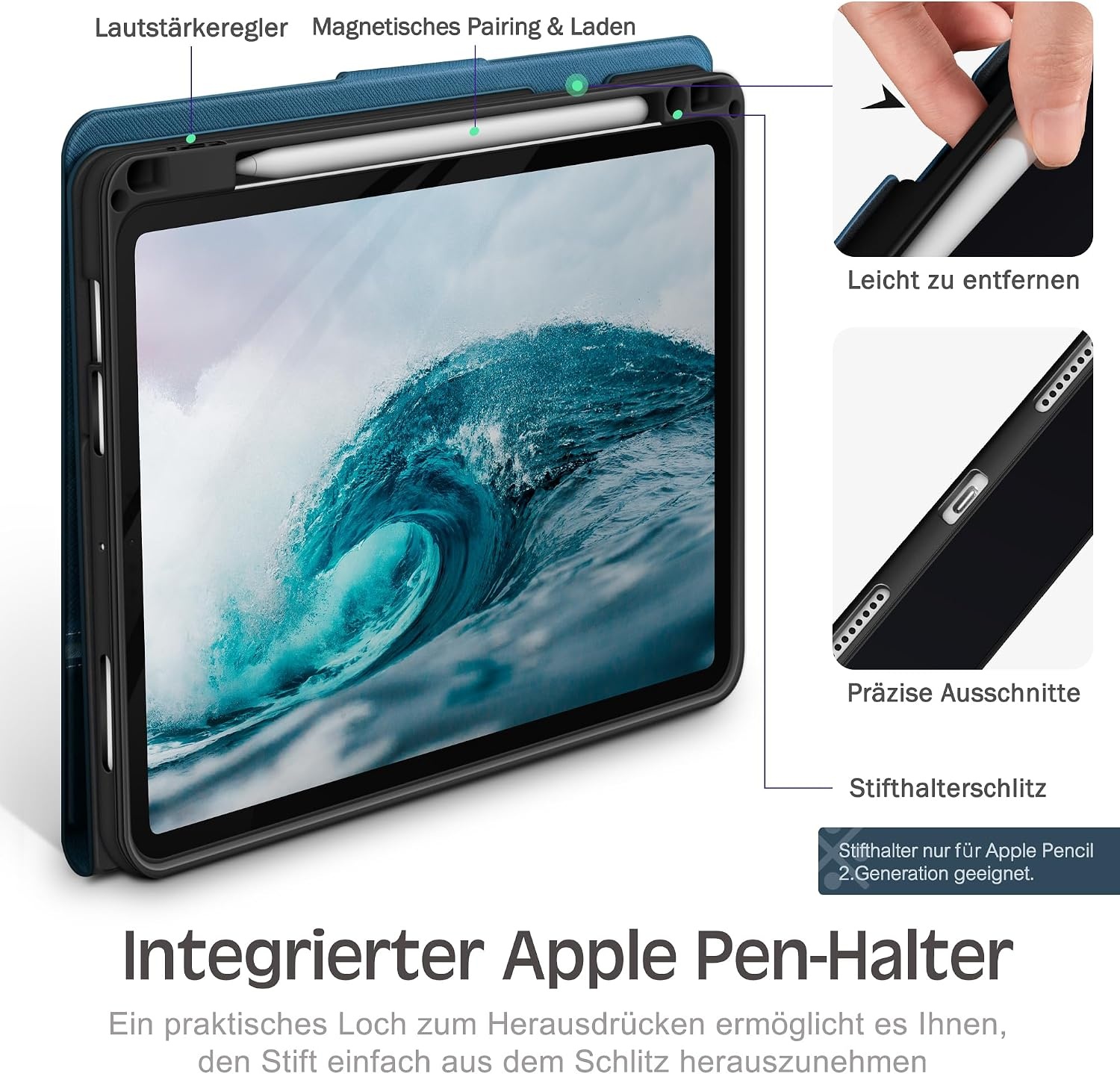Hoes voor iPad Air 11" 2024 (M2) / 5e Gen 2022 / 4e Gen 2020 10.9" | Blauw met Potloodhouder & Sluimer-/Wekfunctie