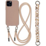 Hoesje voor iPhone 15 Pro Max Kaki TPU Schokbestendig Krasbestendig met Verstelbare Ketting, Polsbandje en Lanyard