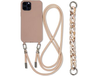 Hoesje voor iPhone 15 Pro Max Kaki TPU Schokbestendig Krasbestendig met Verstelbare Ketting, Polsbandje en Lanyard