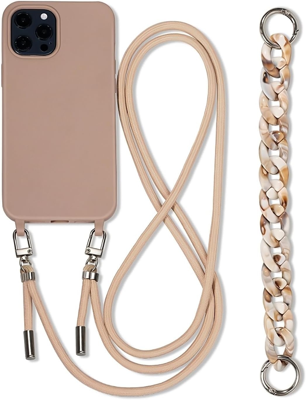 Hoesje voor iPhone 15 Pro Max Kaki TPU Schokbestendig Krasbestendig met Verstelbare Ketting, Polsbandje en Lanyard