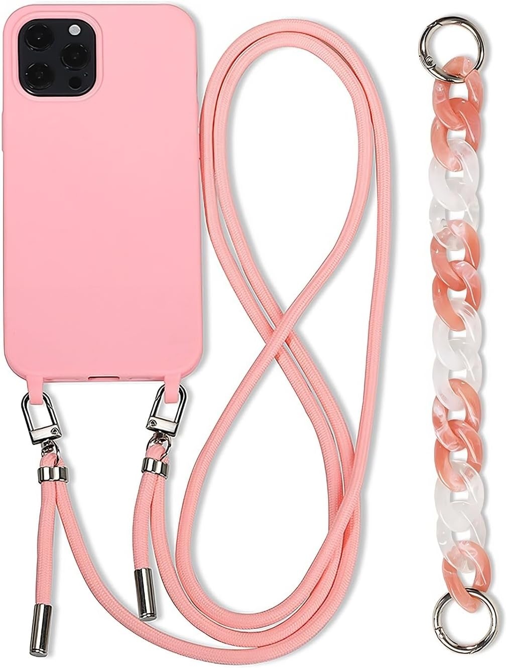 Hoesje voor iPhone 15 Pro Max Kaki TPU Schokbestendig Krasbestendig met Verstelbare Ketting, Polsbandje en Lanyard