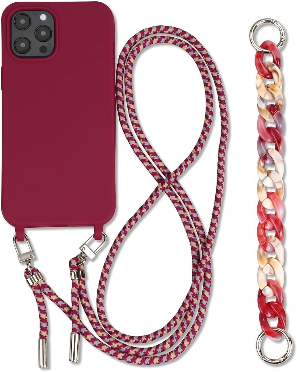 Hoesje voor iPhone 15 Pro Max Kaki TPU Schokbestendig Krasbestendig met Verstelbare Ketting, Polsbandje en Lanyard