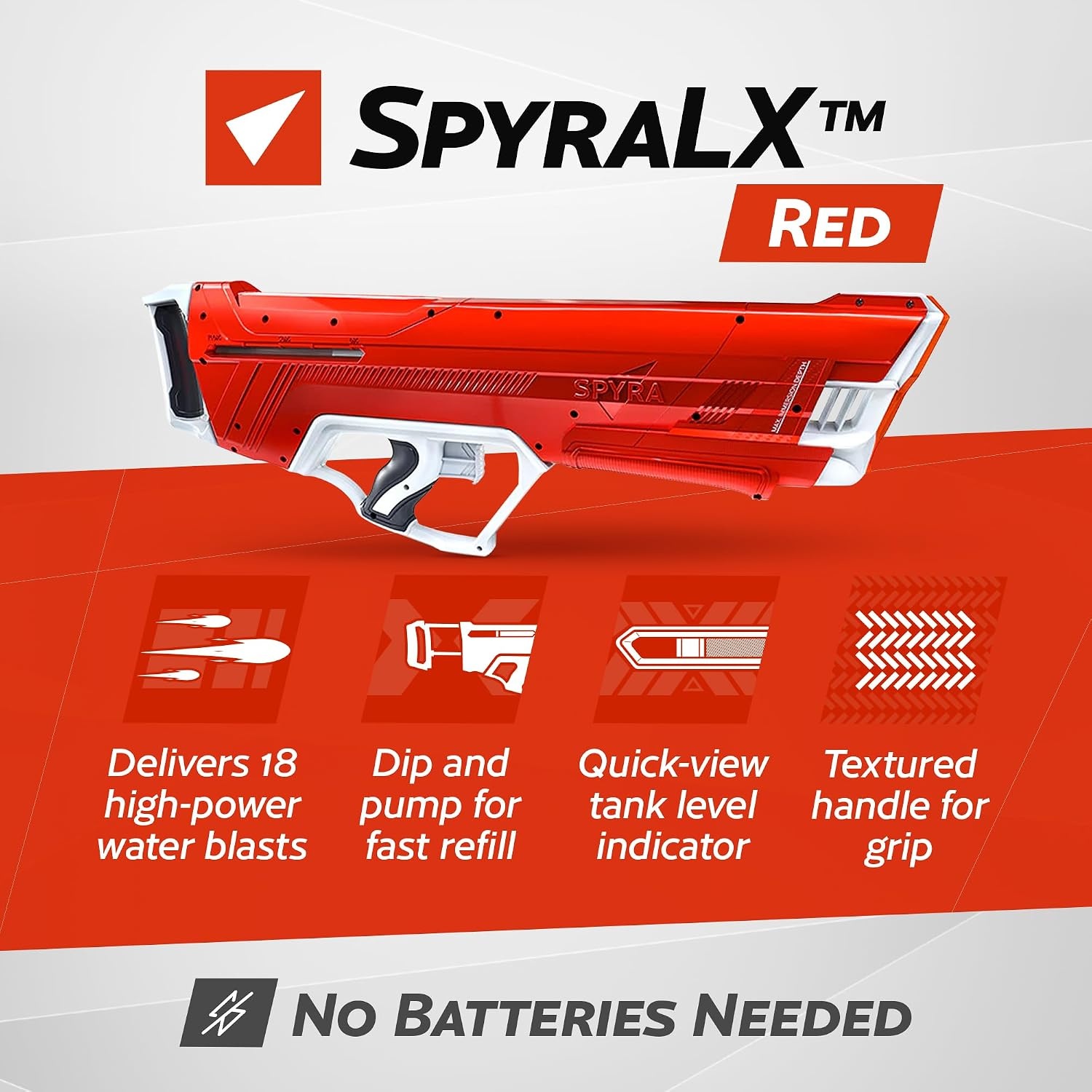 SpyraLX™ Manuel Water Gun Krachtig Waterpistool, Individuele Water Schoten, 30FT Bereik, Premium Lichtgewicht Zomer Strand Zwembad Speelgoed voor Volwassenen (Rood)