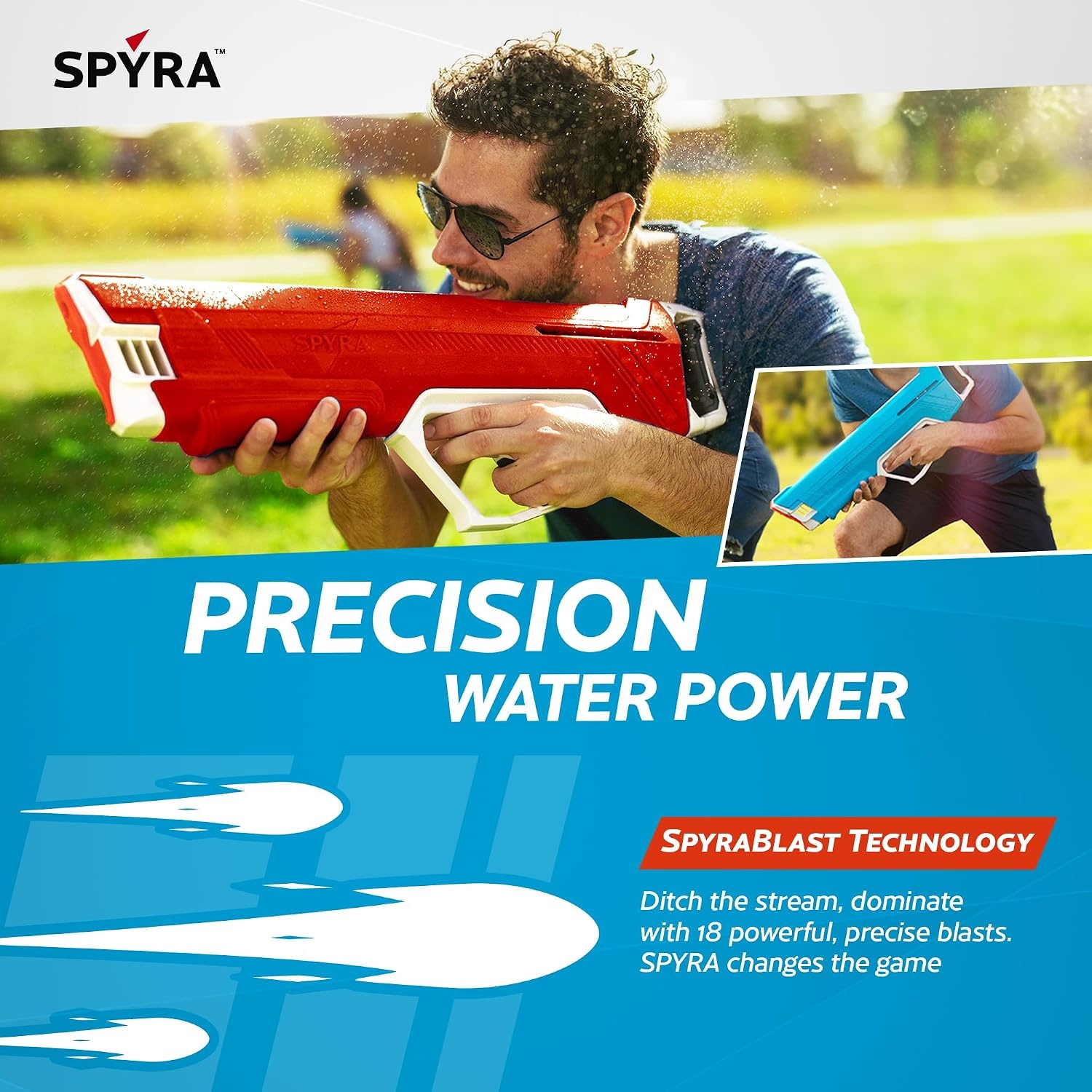 SpyraLX™ Manuel Water Gun Krachtig Waterpistool, Individuele Water Schoten, 30FT Bereik, Premium Lichtgewicht Zomer Strand Zwembad Speelgoed voor Volwassenen (Rood)