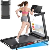 Opvouwbare loopband, voor thuis, met 18% automatische helling, motor van 4,5 pk, stil en compact, 45 inch breed led-display en 12 programma's, elektrische fitnessloopband tot 180 kg
