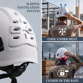 Veiligheidshelm ABS met Ventilatie EN 397 | Zes verstelbare ventilatieopeningen | Zespunts ratelophanging | Kort vizier | Zijsleuven