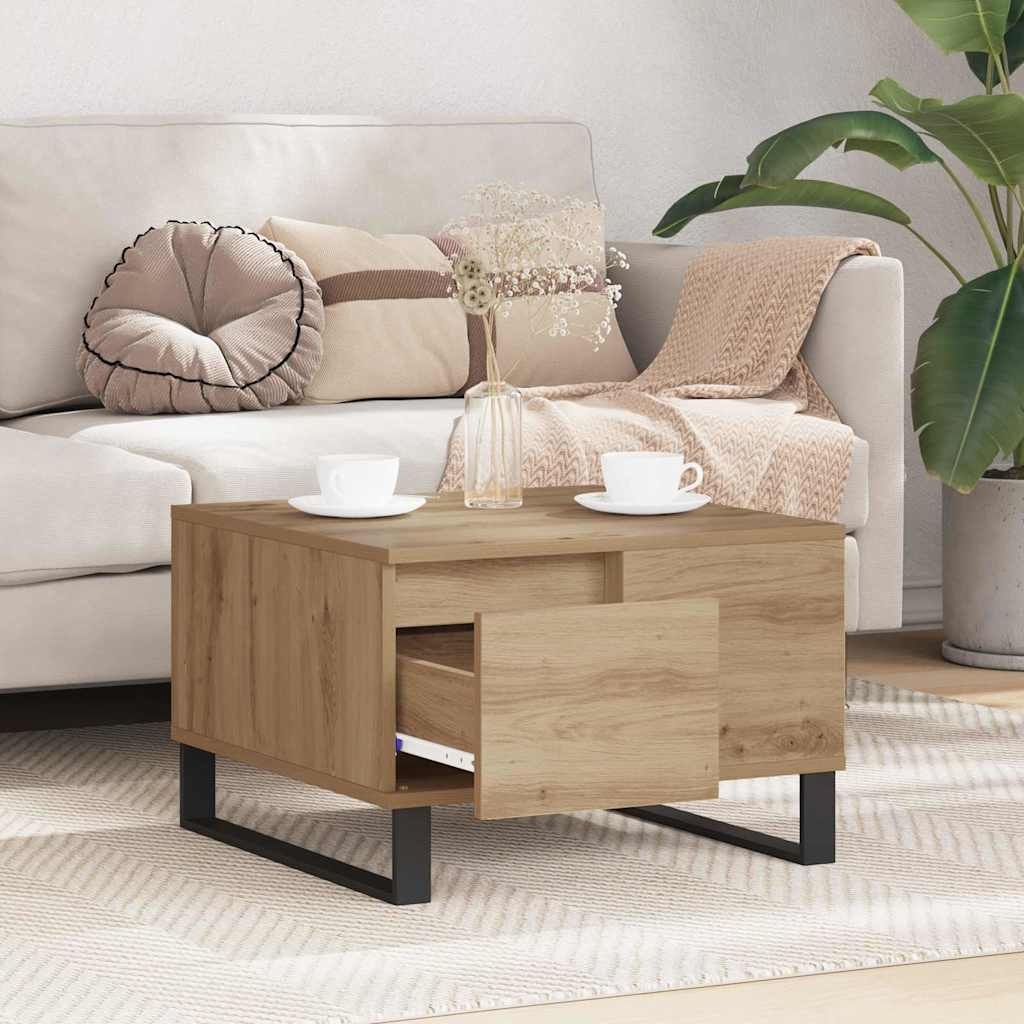 vidaXL Salontafel met lade artisanaal eikenkleurig 55 x 55 x 36,5 cm